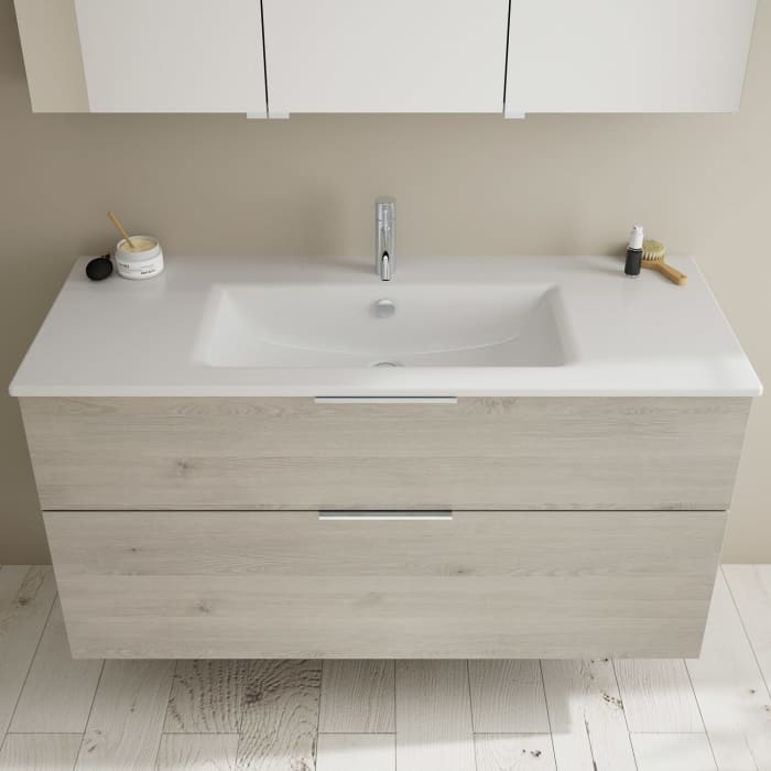 burgbad Eqio Waschtischkombination mit Keramik-Waschtisch Slim, 122 cm, mit Griff G0146