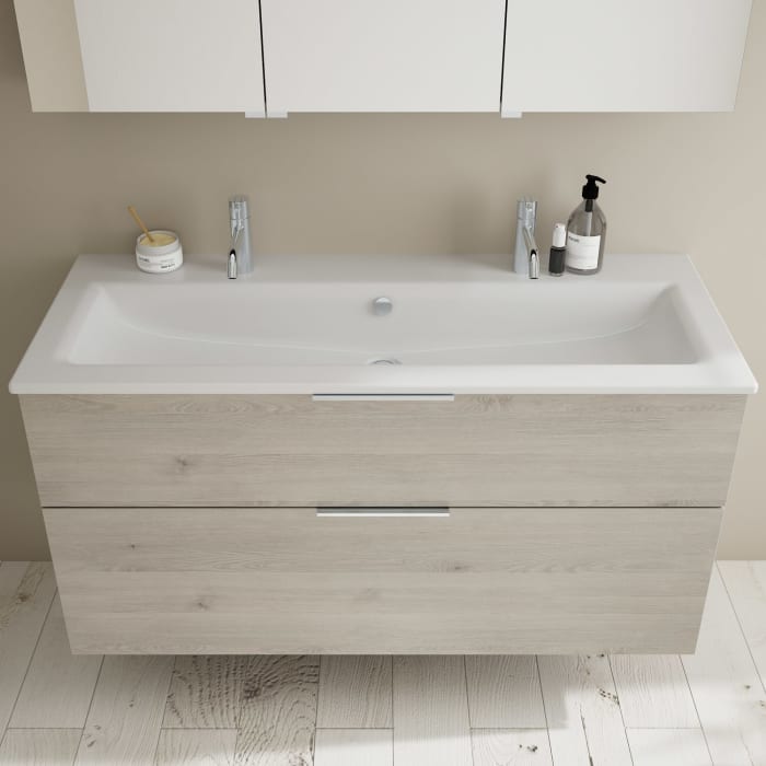 burgbad Eqio Waschtischkombination mit Keramik-Waschtisch Slim, 122 cm, mit Griff G0146