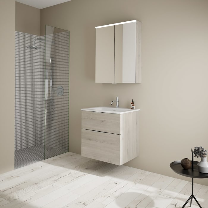 burgbad Eqio Waschtischkombination mit Keramik-Waschtisch Slim, 62 cm, mit Griff G0146