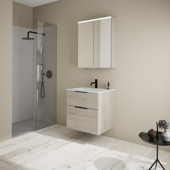 burgbad Eqio Waschtischkombination mit Keramik-Waschtisch Slim, 62 cm, mit Griff G0200