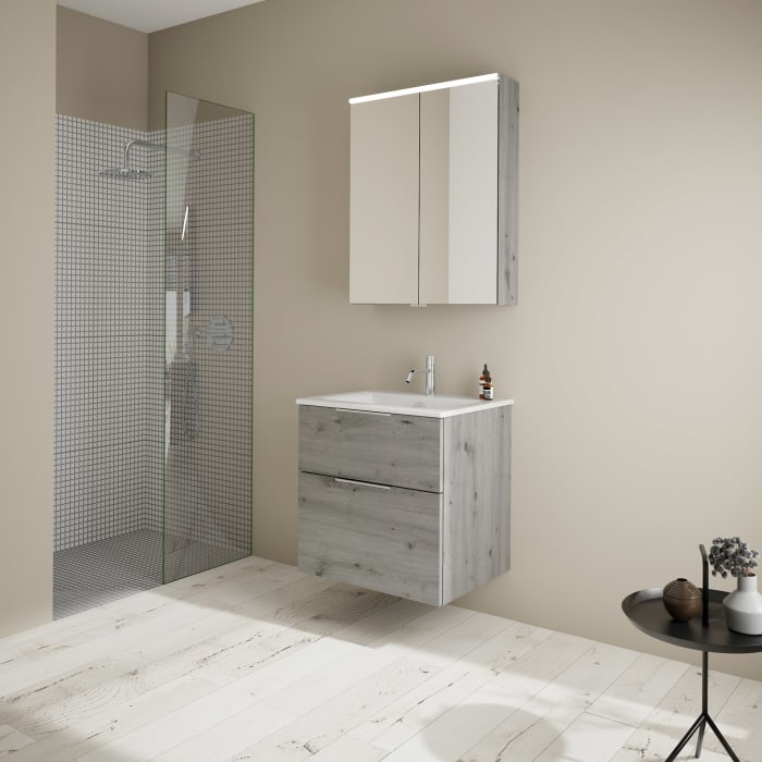 burgbad Eqio Waschtischkombination mit Keramik-Waschtisch Slim, 62 cm, mit Griff G0146