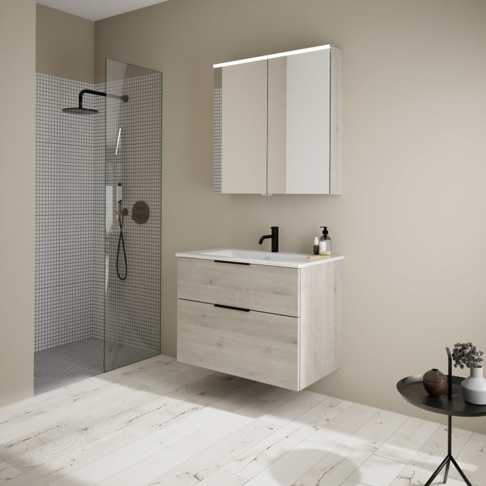 burgbad Eqio Waschtischkombination mit Keramik-Waschtisch Slim, 82 cm, mit Griff G0200