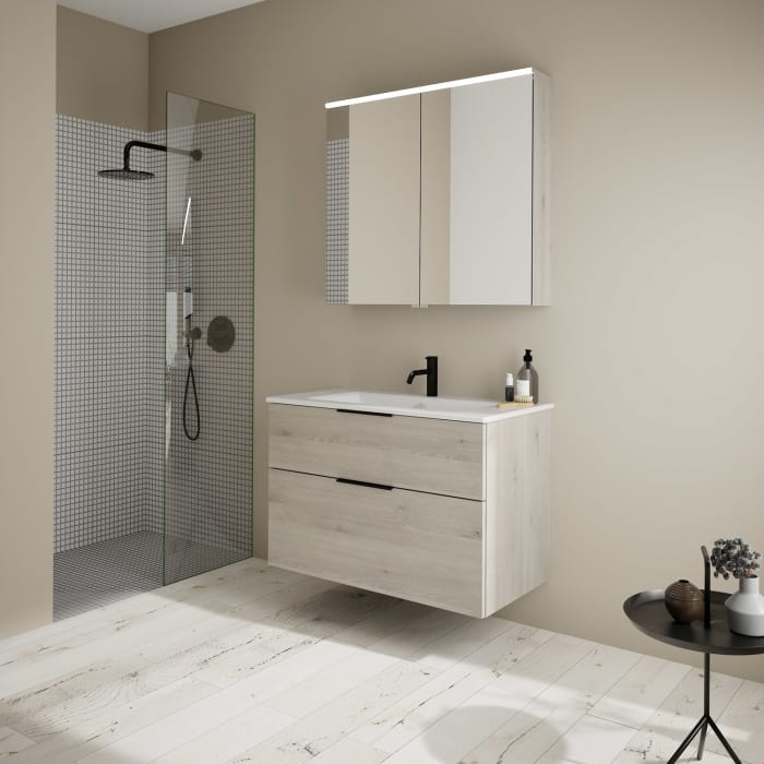 burgbad Eqio Waschtischkombination mit Keramik-Waschtisch Slim, 92 cm, mit Griff G0200