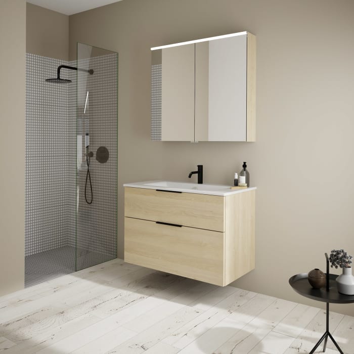 burgbad Eqio Waschtischkombination mit Keramik-Waschtisch Slim, 92 cm, mit Griff G0200