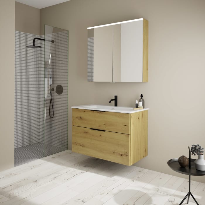 burgbad Eqio Waschtischkombination mit Keramik-Waschtisch Slim, 92 cm, mit Griff G0200