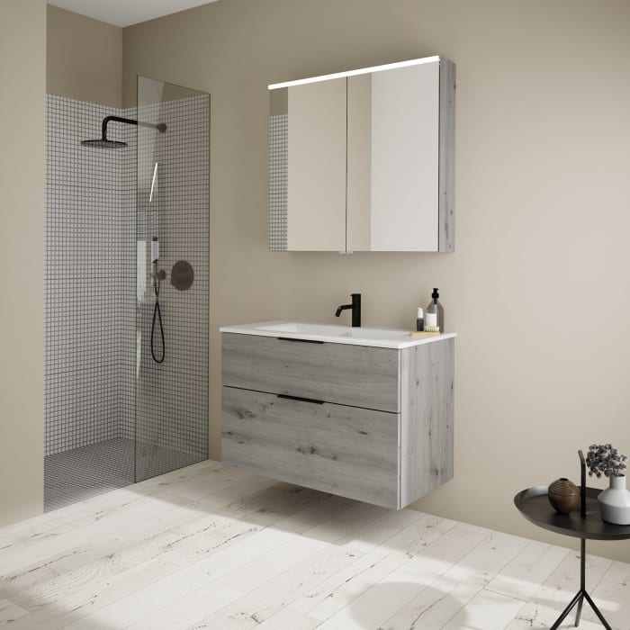 burgbad Eqio Waschtischkombination mit Keramik-Waschtisch Slim, 92 cm, mit Griff G0200