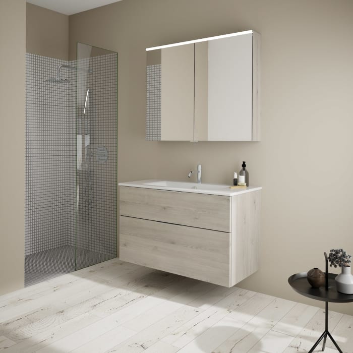 burgbad Eqio Waschtischkombination mit Keramik-Waschtisch Slim, 102 cm, mit Griff G0146