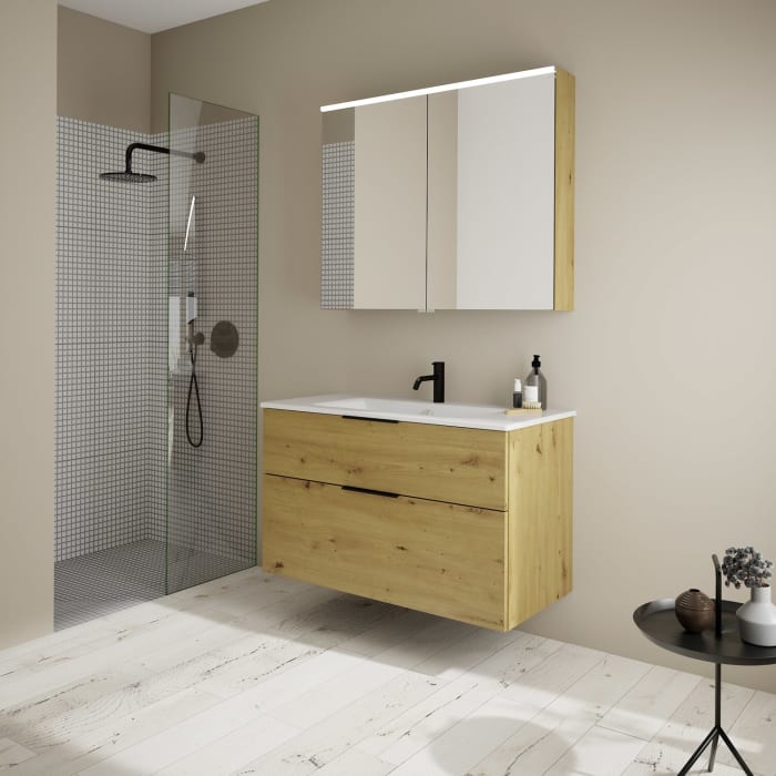 burgbad Eqio Waschtischkombination mit Keramik-Waschtisch Slim, 102 cm, mit Griff G0200