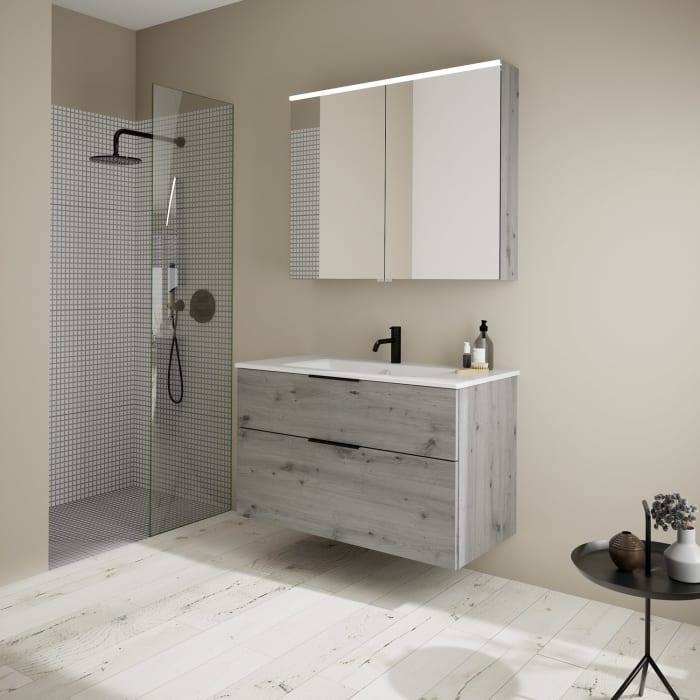 burgbad Eqio Waschtischkombination mit Keramik-Waschtisch Slim, 102 cm, mit Griff G0200