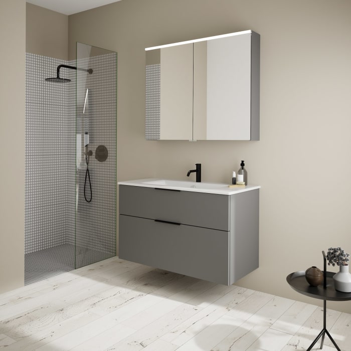 burgbad Eqio Waschtischkombination mit Keramik-Waschtisch Slim, 102 cm, mit Griff G0200