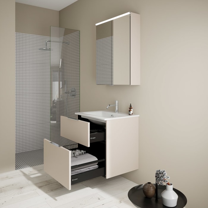 burgbad Eqio Waschtischkombination mit Keramik-Waschtisch Slim, 62 cm, mit Griff G0146