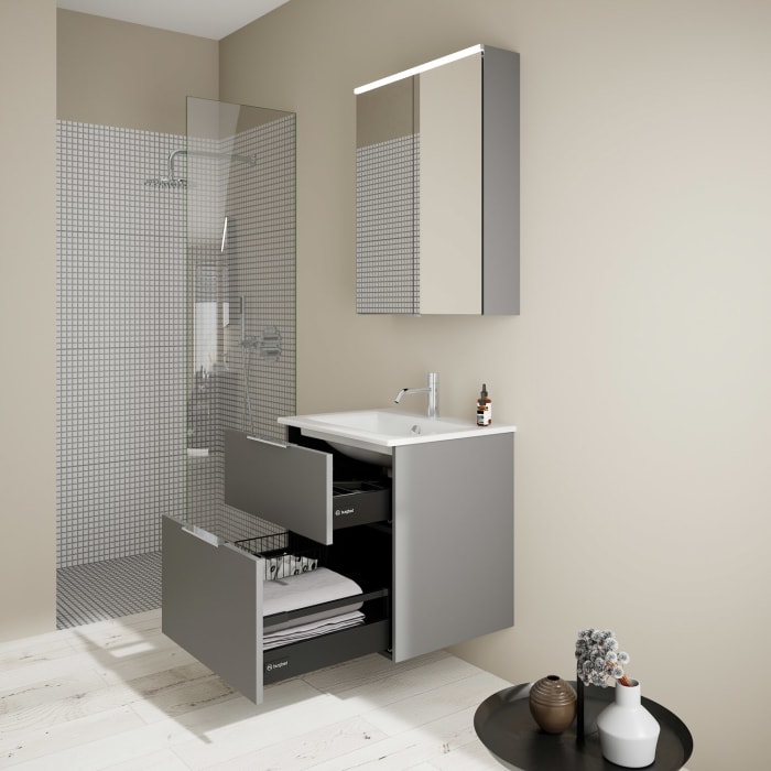 burgbad Eqio Waschtischkombination mit Keramik-Waschtisch Slim, 62 cm, mit Griff G0146