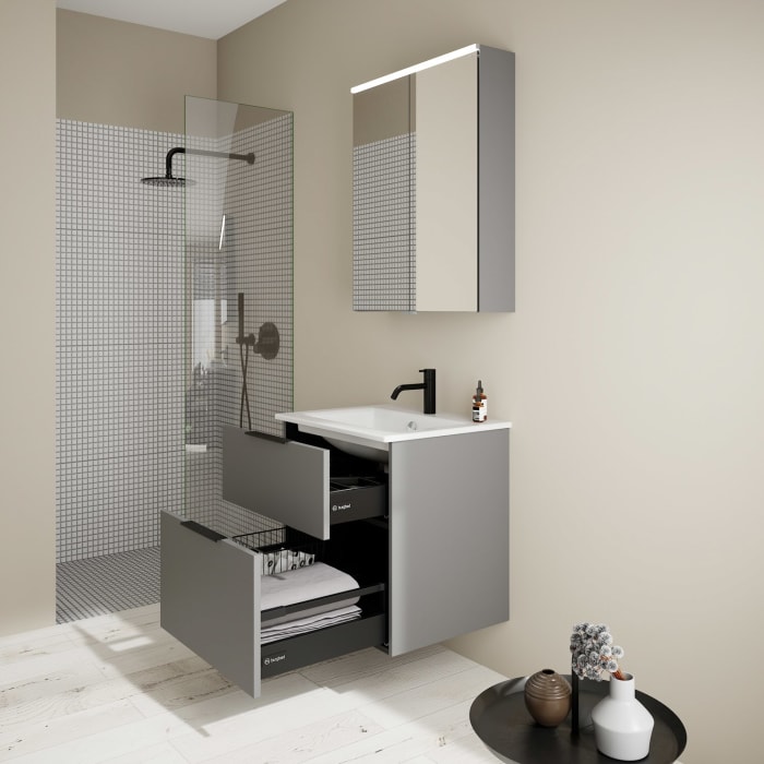 burgbad Eqio Waschtischkombination mit Keramik-Waschtisch Slim, 62 cm, mit Griff G0200