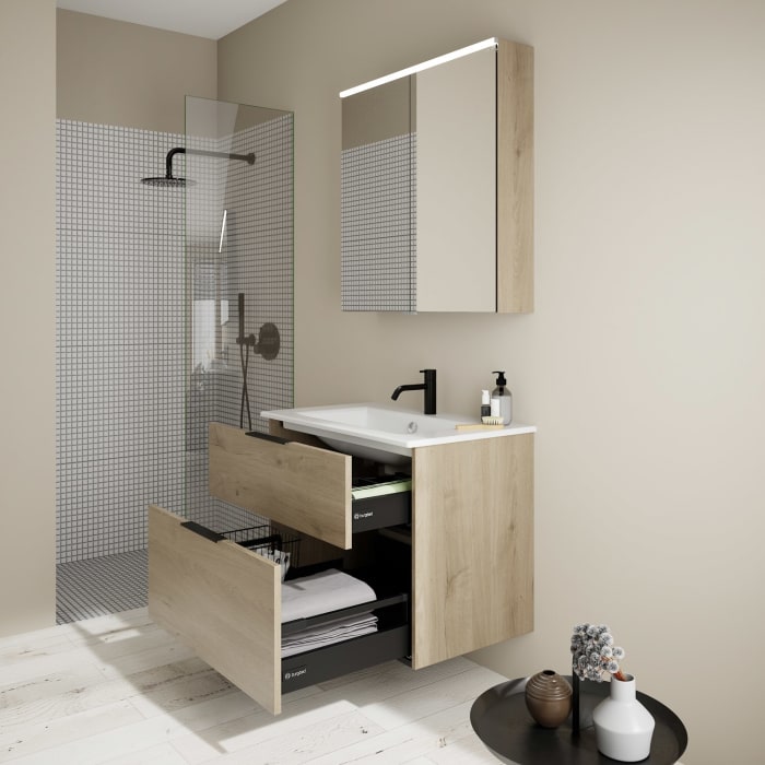 burgbad Eqio Waschtischkombination mit Keramik-Waschtisch Slim, 82 cm, mit Griff G0200