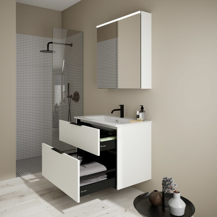 burgbad Eqio Waschtischkombination mit Keramik-Waschtisch Slim, 82 cm, mit Griff G0200