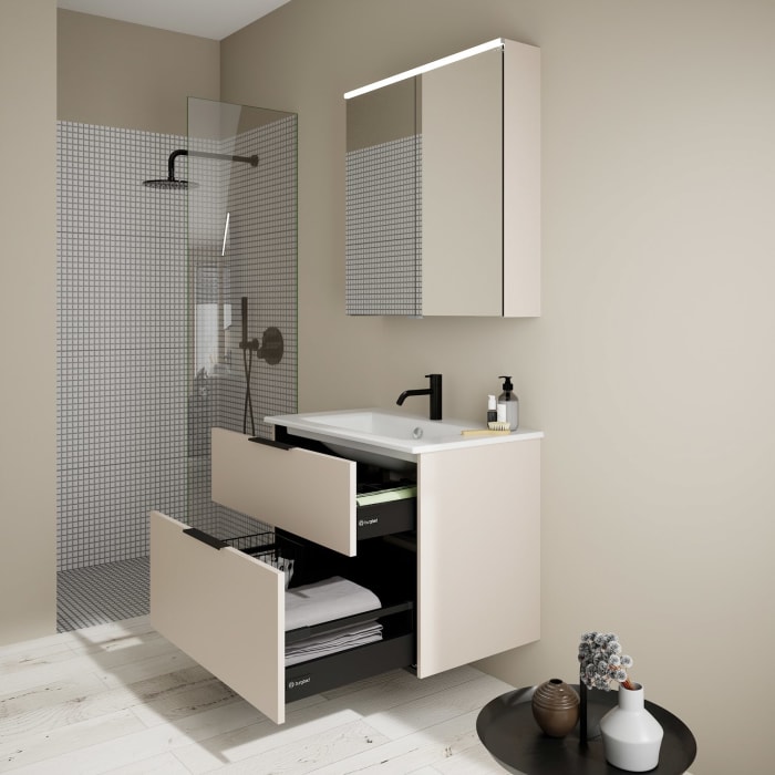 burgbad Eqio Waschtischkombination mit Keramik-Waschtisch Slim, 82 cm, mit Griff G0200