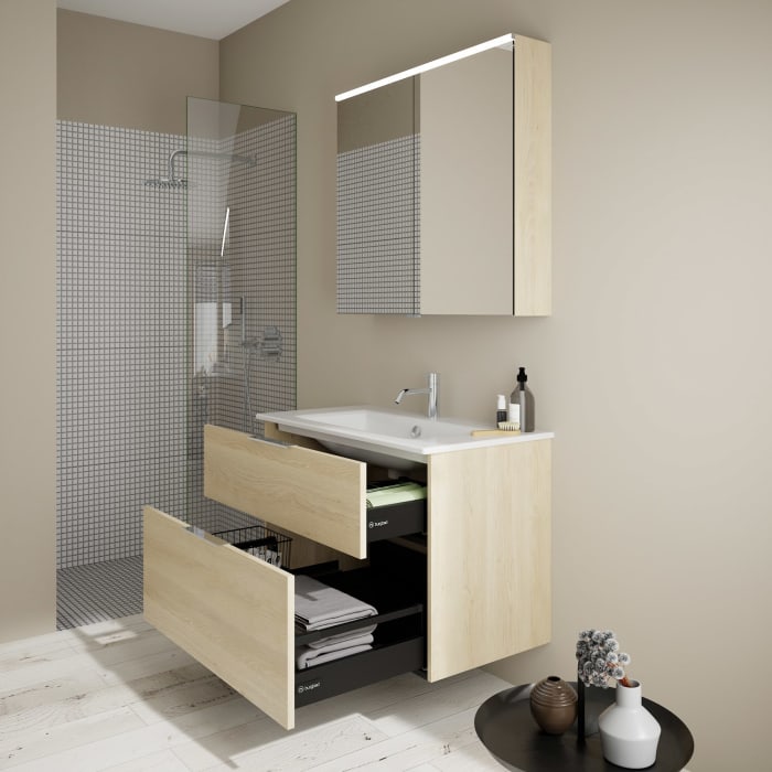 burgbad Eqio Waschtischkombination mit Keramik-Waschtisch Slim, 92 cm, mit Griff G0146