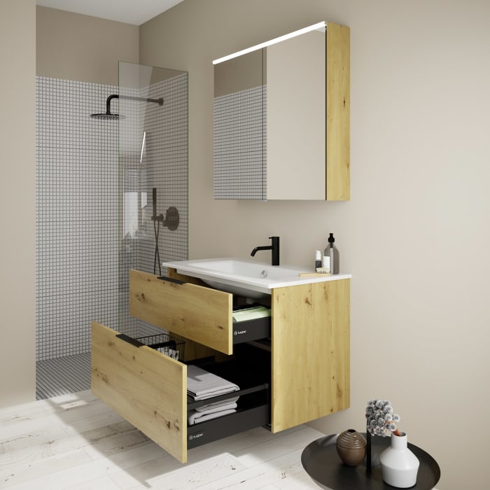 burgbad Eqio Waschtischkombination mit Keramik-Waschtisch Slim, 92 cm, mit Griff G0200