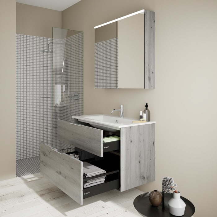 burgbad Eqio Waschtischkombination mit Keramik-Waschtisch Slim, 92 cm, mit Griff G0146