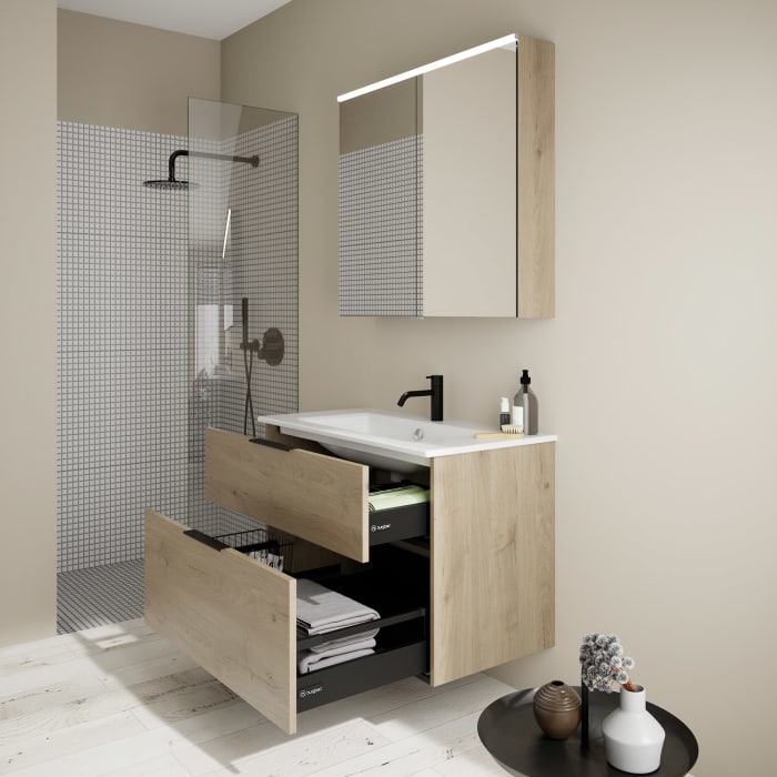 burgbad Eqio Waschtischkombination mit Keramik-Waschtisch Slim, 92 cm, mit Griff G0200