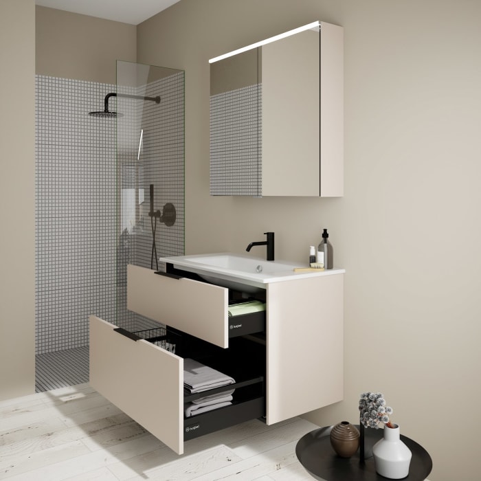 burgbad Eqio Waschtischkombination mit Keramik-Waschtisch Slim, 92 cm, mit Griff G0200