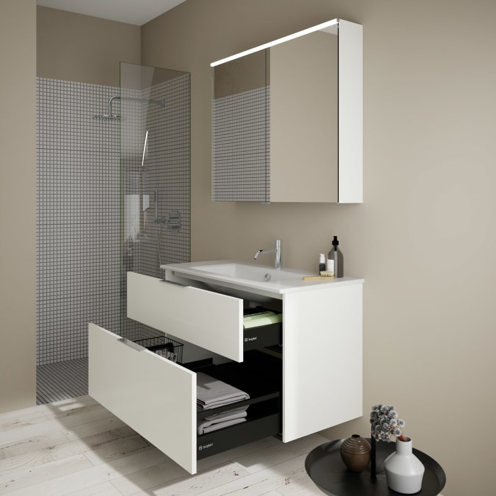 burgbad Eqio Waschtischkombination mit Keramik-Waschtisch Slim, 102 cm, mit Griff G0146