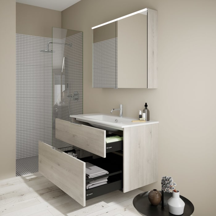 burgbad Eqio Waschtischkombination mit Keramik-Waschtisch Slim, 102 cm, mit Griff G0146