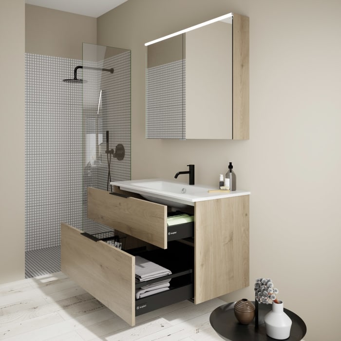 burgbad Eqio Waschtischkombination mit Keramik-Waschtisch Slim, 102 cm, mit Griff G0200