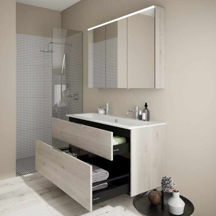 burgbad Eqio Waschtischkombination mit Keramik-Waschtisch Slim, 122 cm, mit Griff G0146