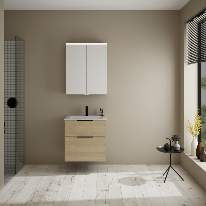 burgbad Eqio Waschtischkombination mit Keramik-Waschtisch Slim, 62 cm, mit Griff G0200