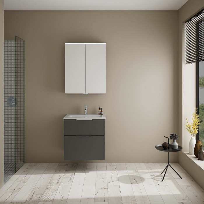 burgbad Eqio Waschtischkombination mit Keramik-Waschtisch Slim, 62 cm, mit Griff G0146