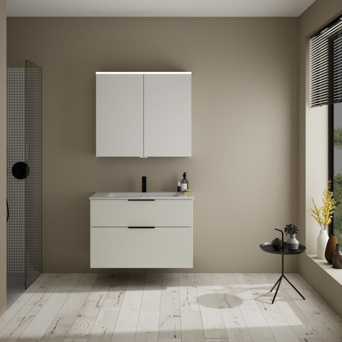 burgbad Eqio Waschtischkombination mit Keramik-Waschtisch Slim, 92 cm, mit Griff G0200