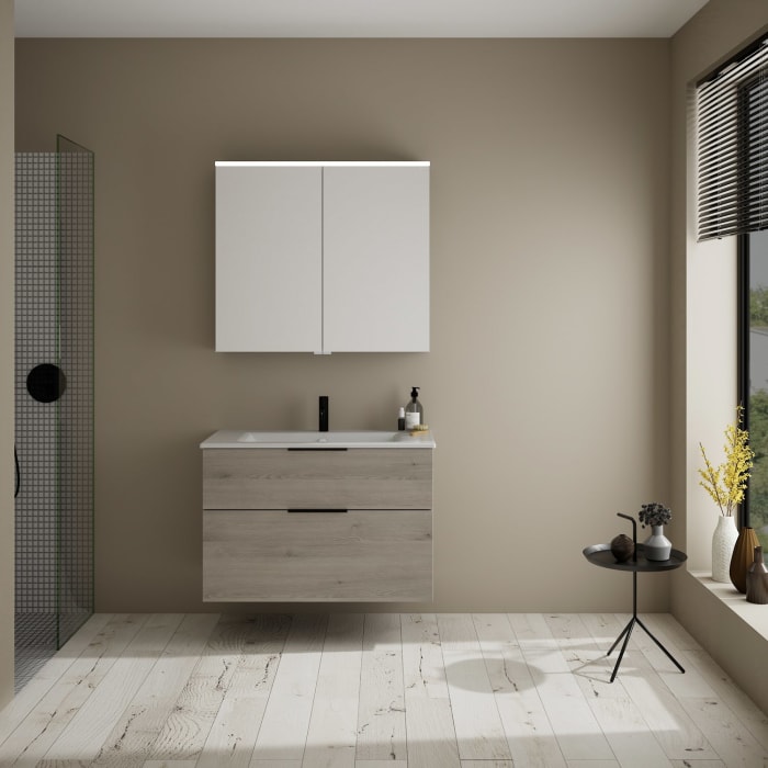 burgbad Eqio Waschtischkombination mit Keramik-Waschtisch Slim, 92 cm, mit Griff G0200