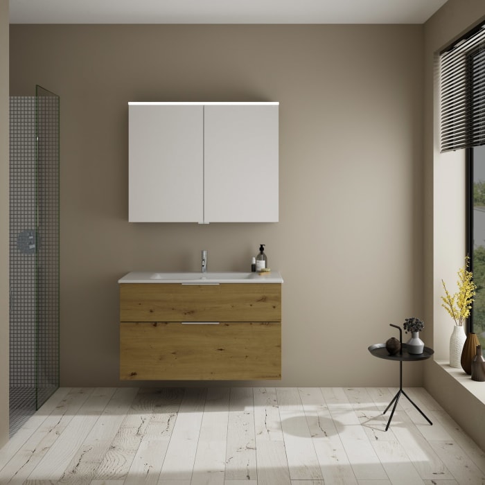 burgbad Eqio Waschtischkombination mit Keramik-Waschtisch Slim, 102 cm, mit Griff G0146