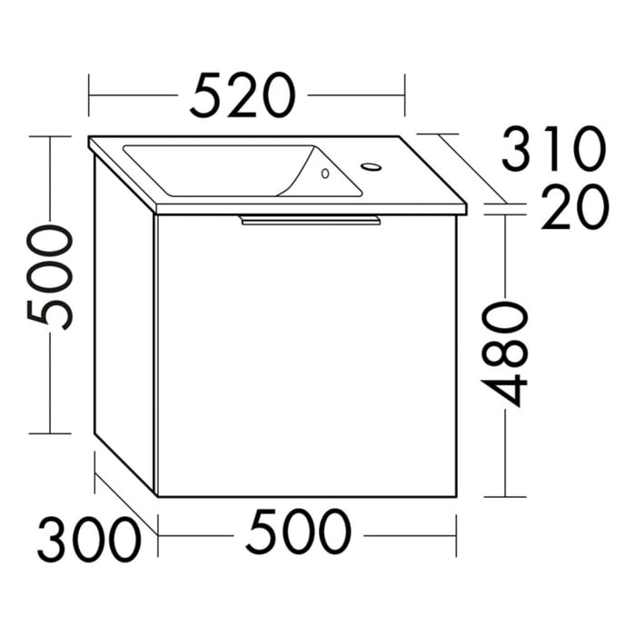 burgbad Eqio Waschtischkombination mit Keramik-Waschtisch Slim, 52 cm, mit Griff G0200
