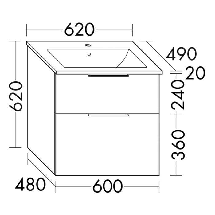 burgbad Eqio Waschtischkombination mit Keramik-Waschtisch Slim, 62 cm, mit Griff G0146