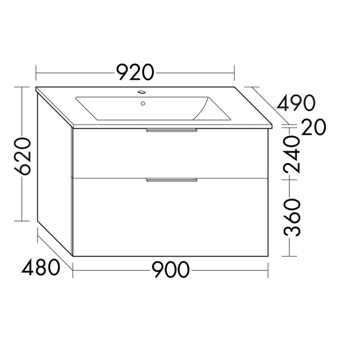 burgbad Eqio Waschtischkombination mit Keramik-Waschtisch Slim, 92 cm, mit Griff G0146
