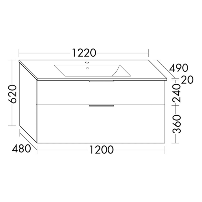 burgbad Eqio Waschtischkombination mit Keramik-Waschtisch Slim, 122 cm, mit Griff G0146