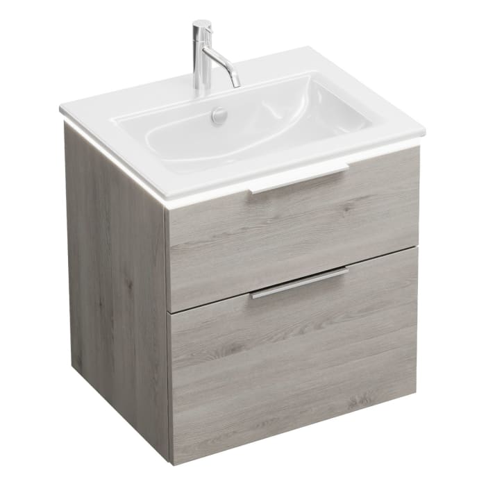 burgbad Eqio Waschtischkombination mit Keramik-Waschtisch Slim und LED-Beleuchtung, 62 cm, mit Griff G0146