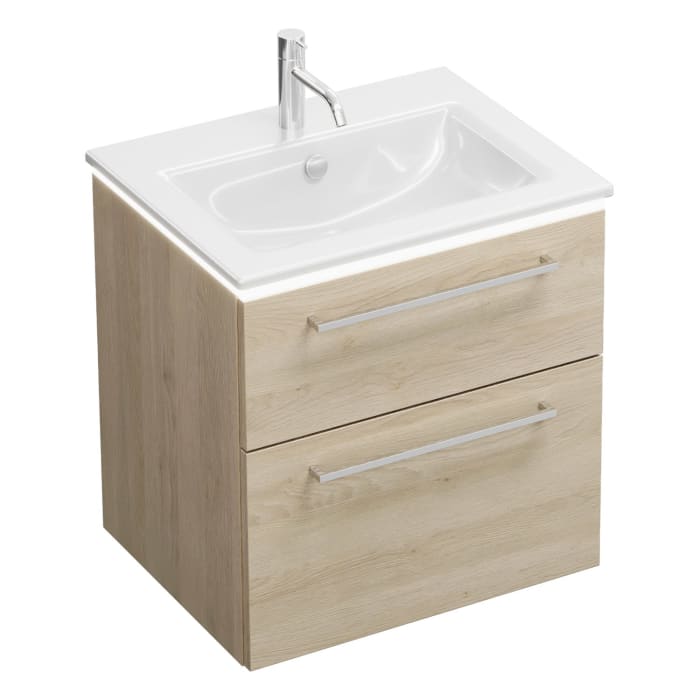 burgbad Eqio Waschtischkombination mit Keramik-Waschtisch Slim und LED-Beleuchtung, 62 cm, mit Stangengriff P95