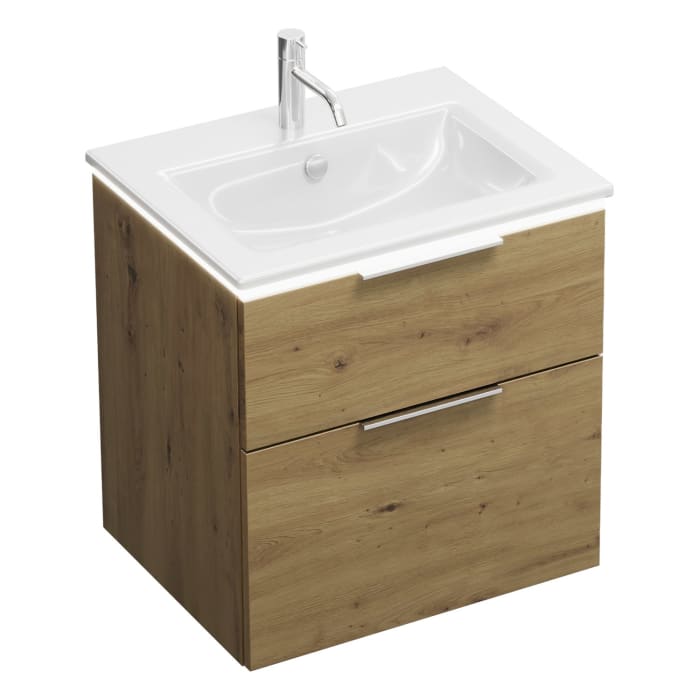 burgbad Eqio Waschtischkombination mit Keramik-Waschtisch Slim und LED-Beleuchtung, 62 cm, mit Griff G0146