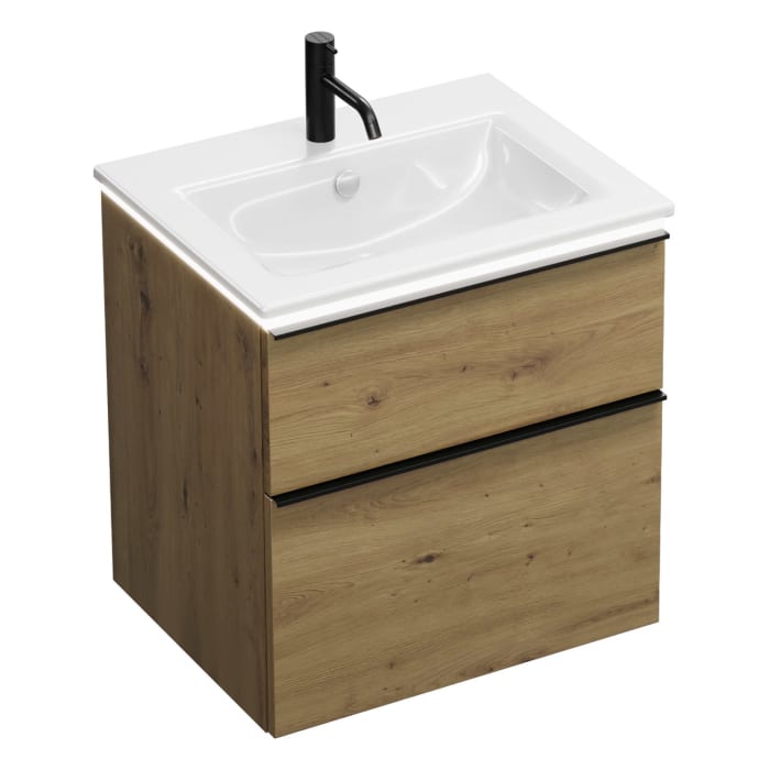 burgbad Eqio Waschtischkombination mit Keramik-Waschtisch Slim und LED-Beleuchtung, 62 cm, mit Griffleiste G0252