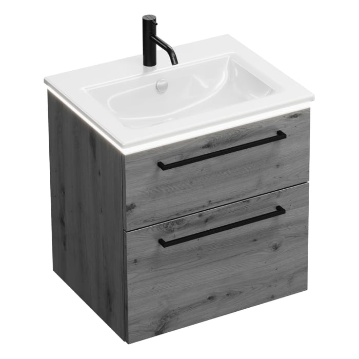 burgbad Eqio Waschtischkombination mit Keramik-Waschtisch Slim und LED-Beleuchtung, 62 cm, mit Stangengriff G0234