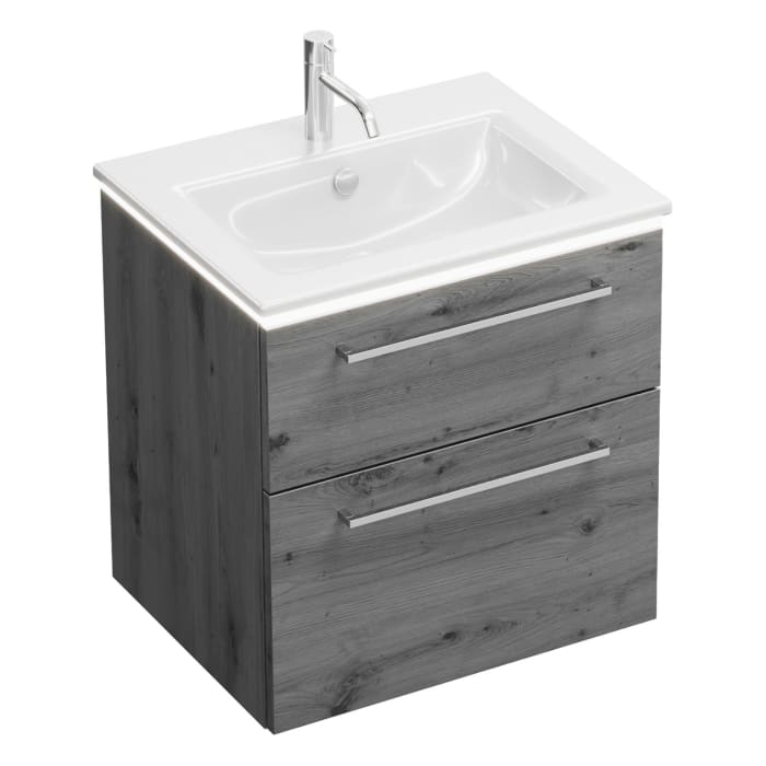 burgbad Eqio Waschtischkombination mit Keramik-Waschtisch Slim und LED-Beleuchtung, 62 cm, mit Stangengriff P95