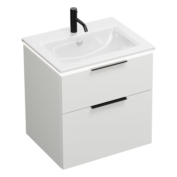 burgbad Eqio Waschtischkombination mit Keramik-Waschtisch Slim und LED-Beleuchtung, 62 cm, mit Griff G0200