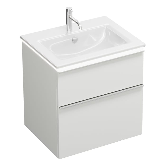 burgbad Eqio Waschtischkombination mit Keramik-Waschtisch Slim und LED-Beleuchtung, 62 cm, mit Griffleiste G0251