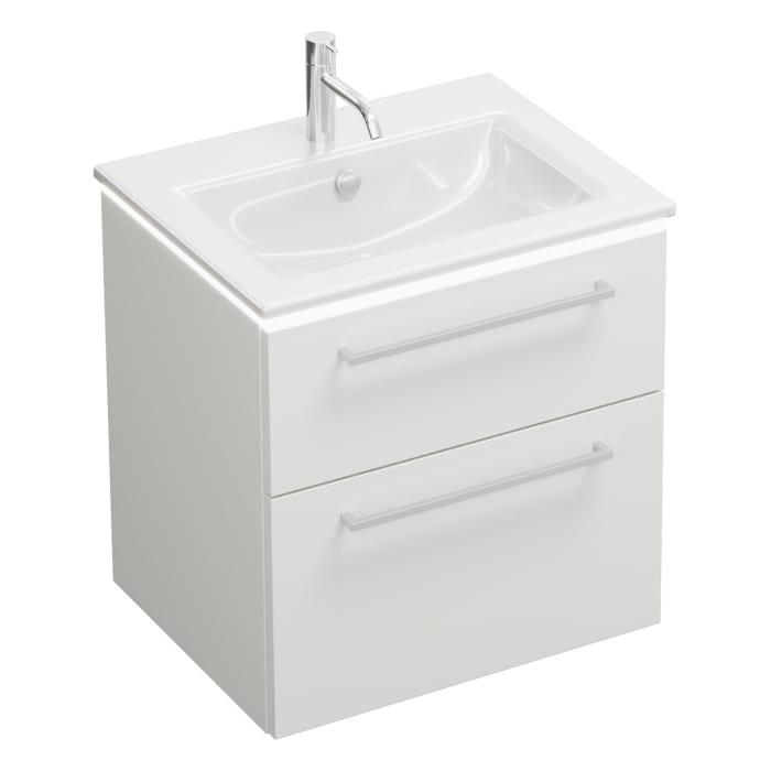 burgbad Eqio Waschtischkombination mit Keramik-Waschtisch Slim und LED-Beleuchtung, 62 cm, mit Stangengriff P95