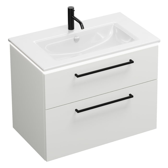 burgbad Eqio Waschtischkombination mit Keramik-Waschtisch Slim und LED-Beleuchtung, 82 cm, mit Stangengriff G0234