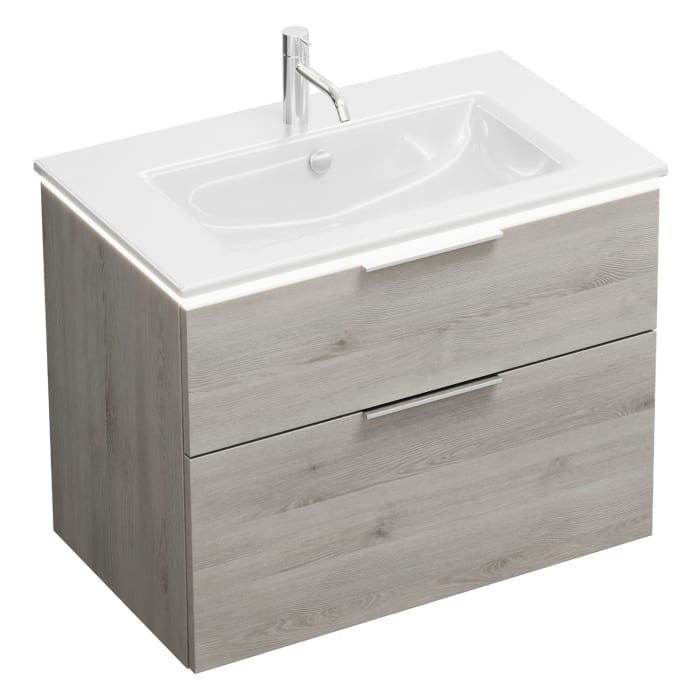 burgbad Eqio Waschtischkombination mit Keramik-Waschtisch Slim und LED-Beleuchtung, 82 cm, mit Griff G0146