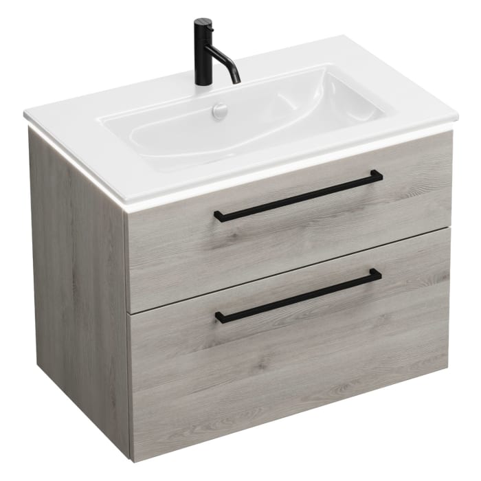 burgbad Eqio Waschtischkombination mit Keramik-Waschtisch Slim und LED-Beleuchtung, 82 cm, mit Stangengriff G0234